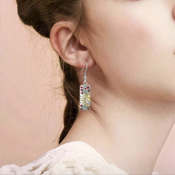 Sun Print Geometric Drop Earrings - Picture 2 of 4